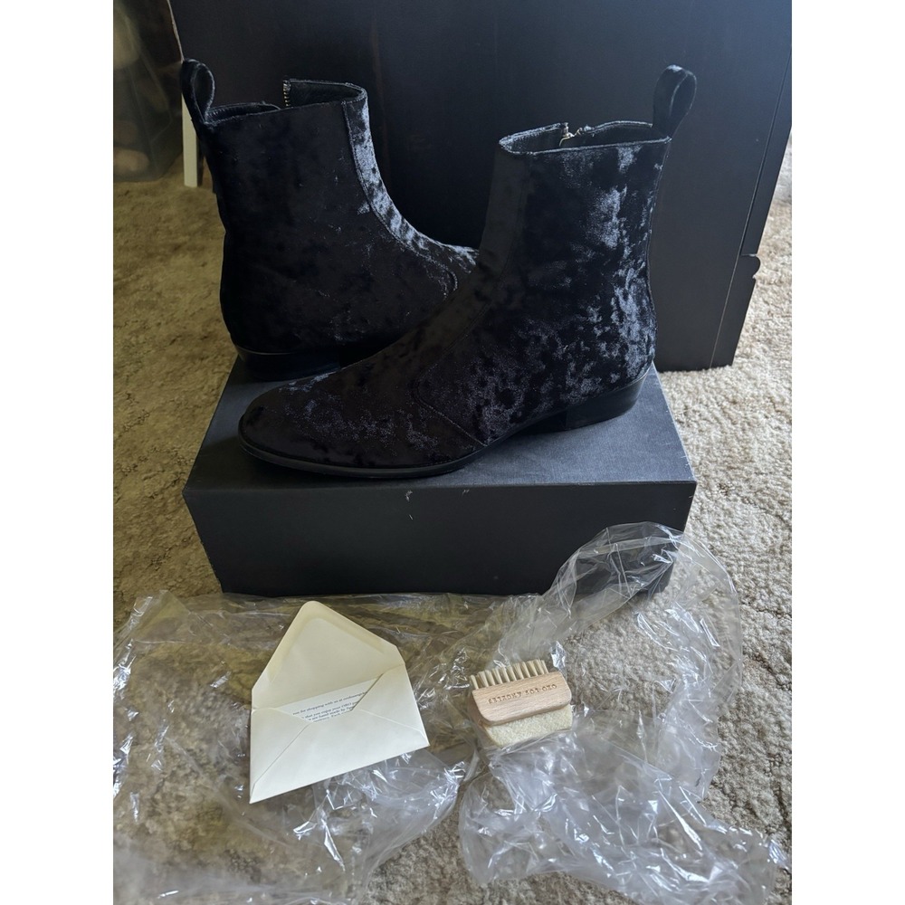 ORO Los Angeles Black Velvet Men Side Zip Ankle Boots Size 10 US 43 EU Spain